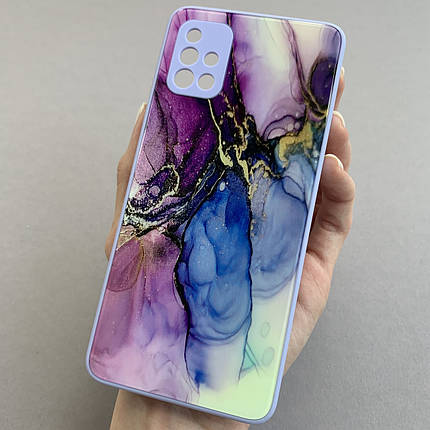 Чохол для Samsung Galaxy А51 чохол бузковий мармур із захистом камери на телефон самсунг а51 Q7K, фото 1