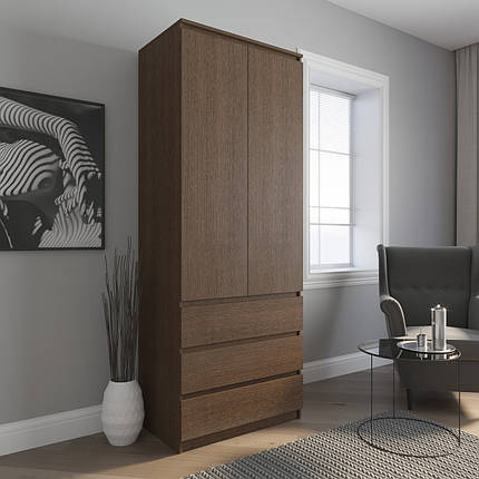 Шафа для одягу зі штангою на 3 висувних шухляди з фасадами без ручок R-9, фото 1