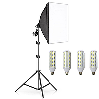 Набор студийного света Prolight 50х70 см софтбокс на 4 лампы + Стойка + LED лампы 60 Вт.