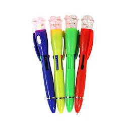 001991 Ручка кулькова 4в1 світиться ковпачок