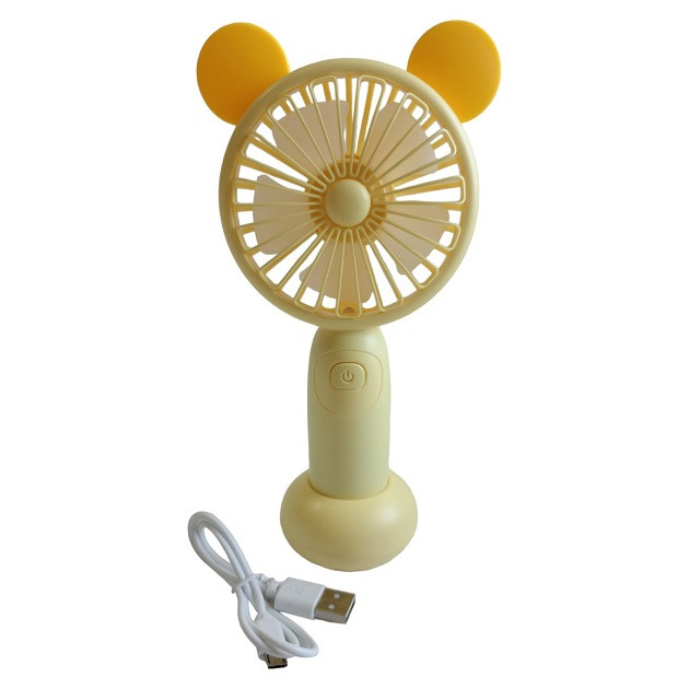 Вентилятор ручний акумуляторний DianDi Mini Fan SQ-2165 з підставкою, підсвічуванням та USB-зарядкою Жовтий