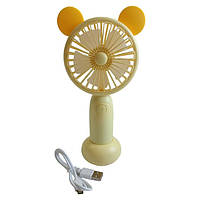 Вентилятор ручний акумуляторний DianDi Mini Fan SQ-2165 з підставкою, підсвічуванням та USB-зарядкою Жовтий