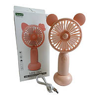 Вентилятор ручний акумуляторний DianDi Mini Fan SQ-2165 з підставкою, підсвічуванням та USB-зарядкою Рожевий