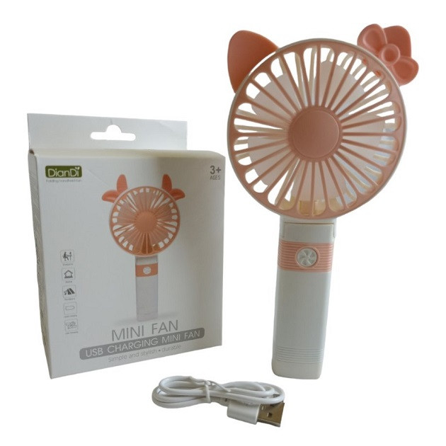Вентилятор ручний акумуляторний DianDi Mini Fan SQ-2163 з USB-зарядкою та складною ручкою Рожевий