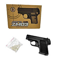 03 ZM Пистолет игрушечный на пульках металл и пластик, в коробке