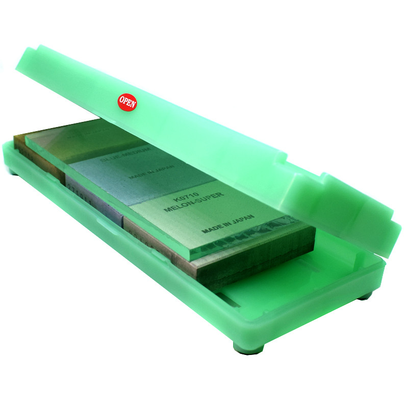 Набір з трьох каменів SHAPTON Pro для заточування 220/1500/8000 grit 70х55х15мм + бокс-тримач/скло для вирівнювання