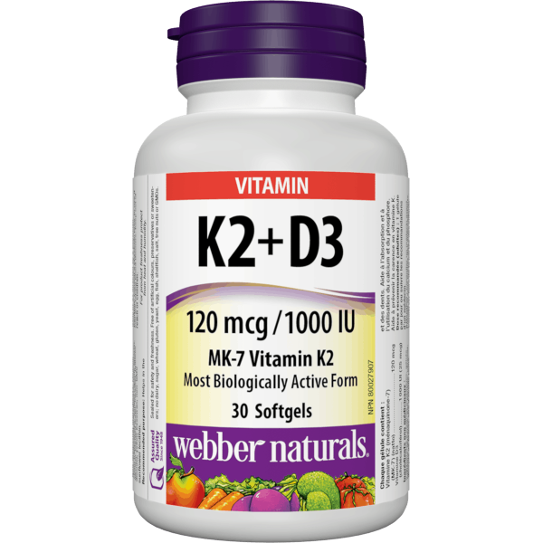 Webber Naturals - Vitamin K2 + D3 120 mcg/1000IU (30 softgels)