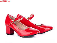 Красные туфли на маленьком каблуке с ремешком маленький размер 34 35 36