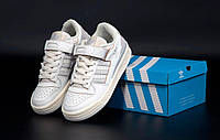 Женские кроссовки Adidas Forum 84 (белые с серым) качественные удобные модные кеды К14215