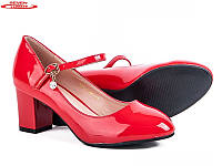 Красные туфли на маленьком каблуке с ремешком 36 37 38 39 40