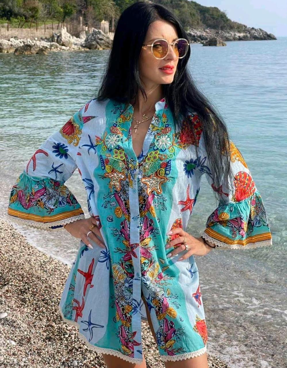 Туніка літня яскрава з тонкої натуральної тканини ( з L по 3XL)