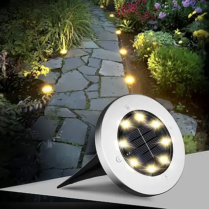 Садовий світильник на сонячній батареї 1 шт 8 діода Disk lights, фото 1