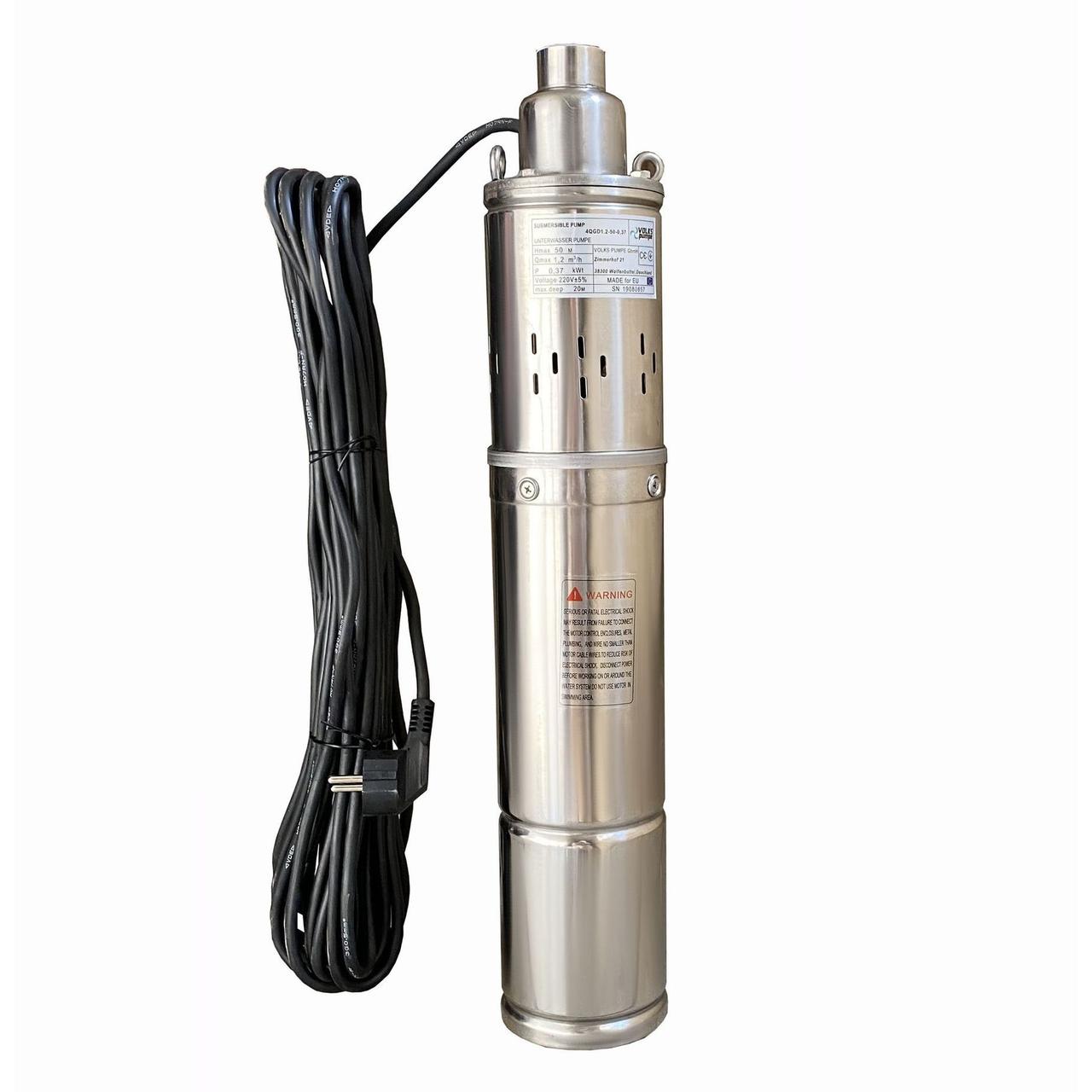 Насос свердловинний шнековий VOLKS pumpe 4QGD 1,2-50-0,37кВт 4 дюйми + кабель 15м