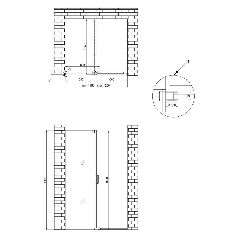 Фиксированое стекло к QT Стена Walk-In GLIDE CRM2012.C8, стекло 8мм Clear, покрытие CalcLess, 120x190, - фото 2 - id-p1854081678