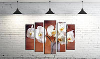 Модульная картина на холсте на стену для интерьера/спальни/офиса DK Белые орхидеи в вазе 80x125 см (DKPM5-174)