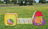 Дитячий ігровий намет подвійний, ігровий будиночок з тунелем 3в1 + 200 шт м'ячів Malatec Польща, фото 4