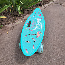 Пеніборд (Penny board) Фламінго,скейт, скейтборд зі світними колесами та ручкою, фото 3