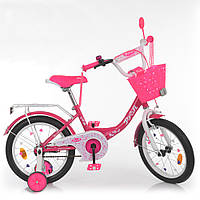 Двухколесный детский велосипед 18 дюймов с доп колесами и катафотами Profi Princess Y1813-1K Малиновый bs
