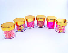 НАБІР ГЛІТЕРІВ ГОЛОГРАФІЧНИХ CHAMELEON MIX NEON PINK CHUNKY GLITTER 6 x 30 МЛ, фото 3
