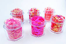 НАБІР ГЛІТЕРІВ ГОЛОГРАФІЧНИХ CHAMELEON MIX NEON PINK CHUNKY GLITTER 6 x 30 МЛ, фото 2