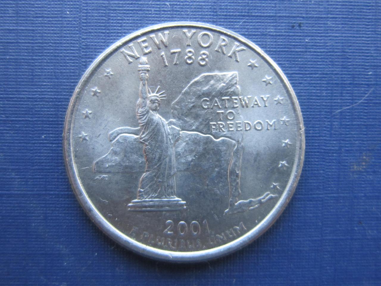 Монета квотер 25 центов США 2001 Р Нью-Йорк статуя свободы - фото 1 - id-p360408706