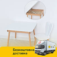 Детский деревянный столик и стульчик "Зайка" 04-025W-DESK Белый (с ящиком под столешницей) bs
