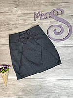 Детская юбка Sly для девочки серого цвета с мелким принтом гусиные лапки Размер 134