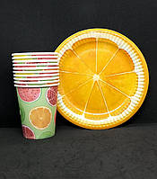 Набір одноразового паперового посуду Фрукти Апельсин на 10 персон