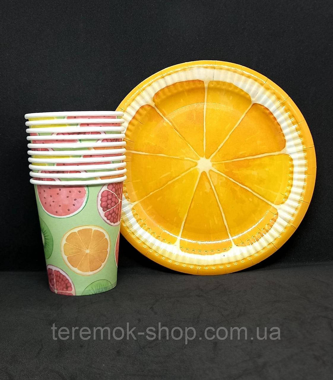 Набір одноразового паперового посуду Фрукти Апельсин на 10 персон