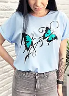 Красива блакитна жіноча футболка з принтом і коротким рукавом