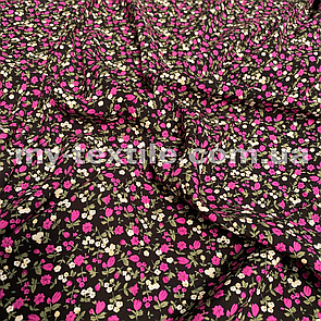Штапель прінтованний Квіти рожеві на чорному