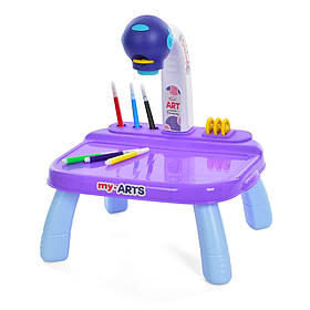 Проектор дитячий, столик для малювання 628-119a з фломастерами, фіолетовий.