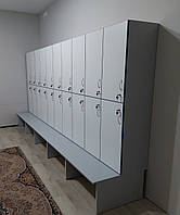 Шкафы для раздевалок ЛДСП с лавкой на 4 секции