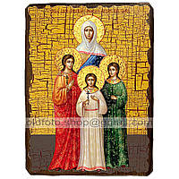 Икона Вера, Надежда, Любовь и их мать София ,икона на дереве 130х170 мм