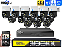 Комплект видеонаблюдения на 14 поворотных IP камер Hiseeu 8Мп POE