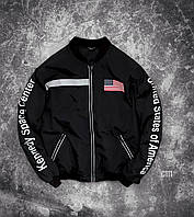 Мужская куртка бомбер молодежная (черная) C111 стильная легкая куртка из плащевки на молнии для парня