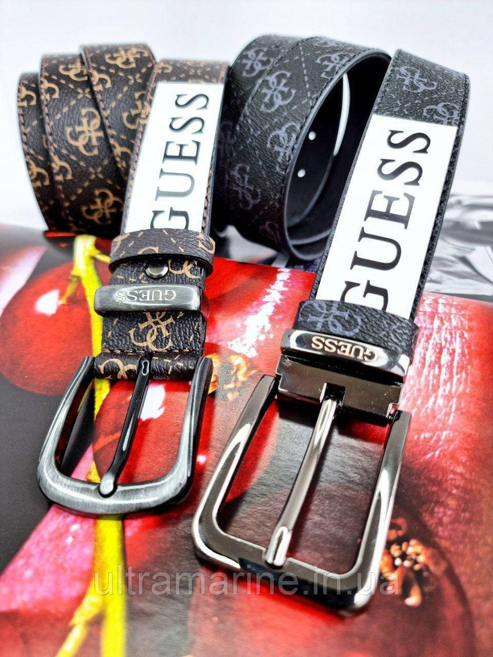 Стильний жіночий шкіряний ремінь Guess 3.5 см Гесс з класичною металевою пряжкою