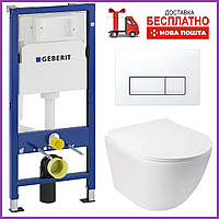 Унітаз підвісний Jay безобідковий з мікроліфтом і інсталяцією Geberit з клавішею білого кольору