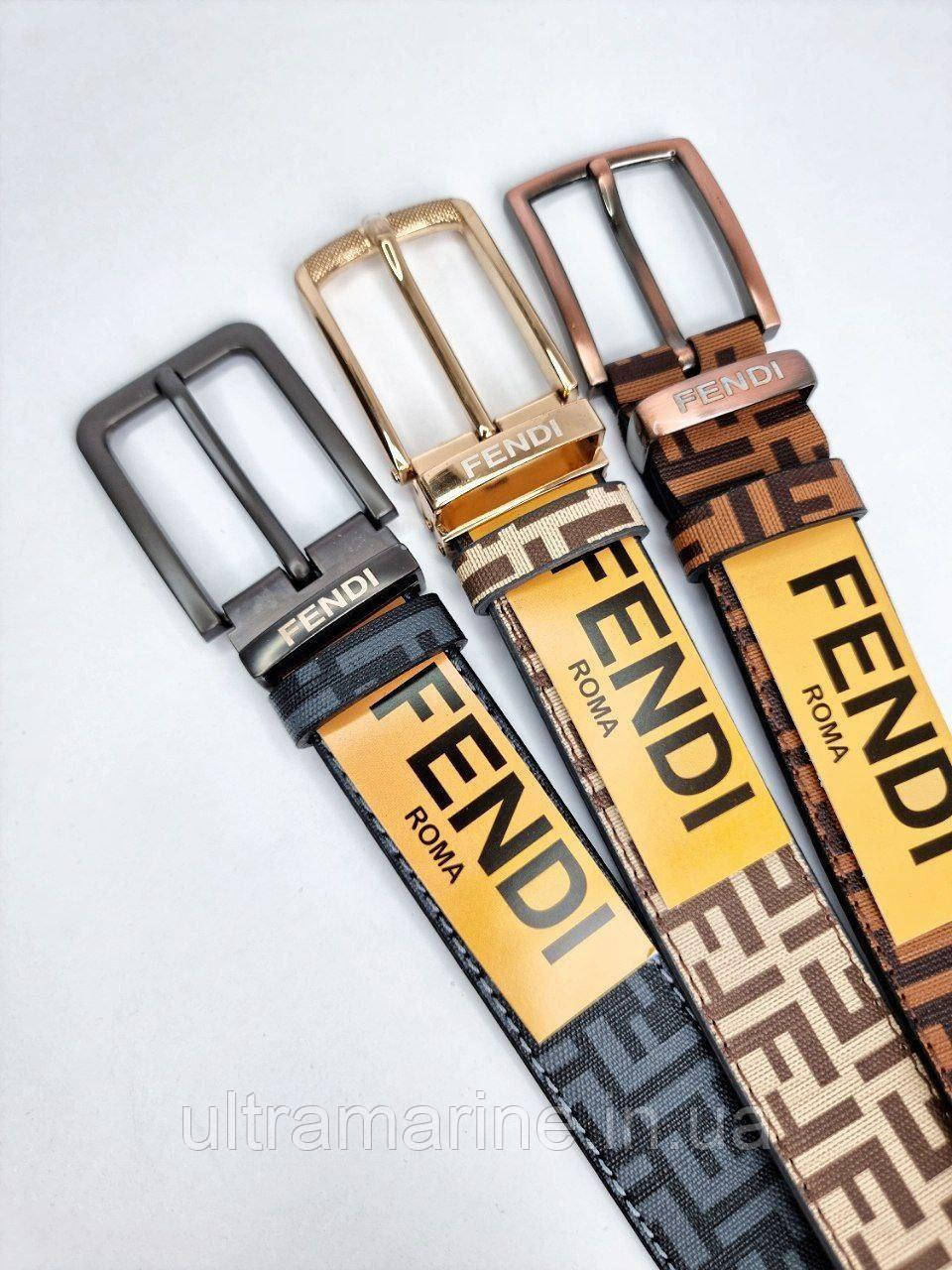 Стильний жіночий шкіряний ремінь Fendi 3.5 см Фенді з класичною металевою пряжкою