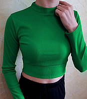 Женский кроп топ с длинным рукавом рубчик 40-44р. зеленный