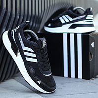 Мужские кроссовки Adidas Black White Обувь Адидас черно белые на лето сетка легкие