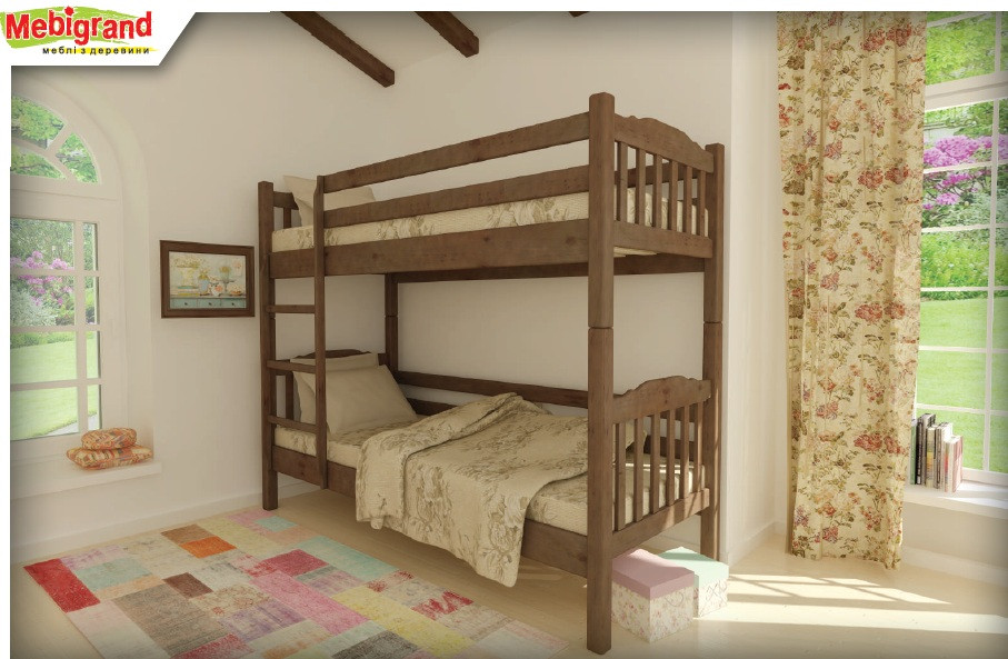 Ліжко дитяче двох'ярусне Бай-Бай MebiGrand / Ліжко двоярусне дитяче дерев'яне "Бай-Бай"