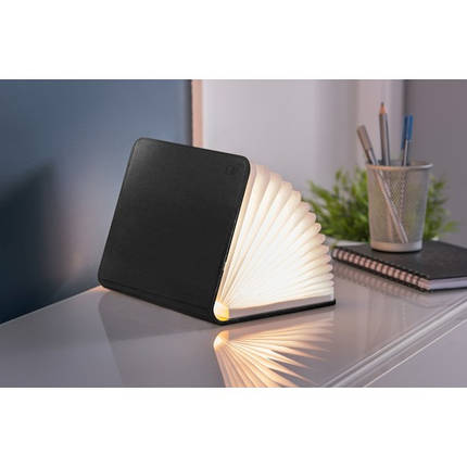 Світильник-книга Gingko Smart Book на акумуляторі натуральна шкіра, чорний, фото 1