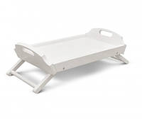Столик мобільний складаний міні дерев'яний для сніданку в ліжку, переносний Спліт колір білий ТМ Мікс Меблі