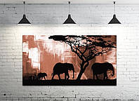 Картина на полотні на стіну для інтер`єру/спальні/прихожої DK Сім'я слонів коричнева 50х100 см (DKP50100-76)