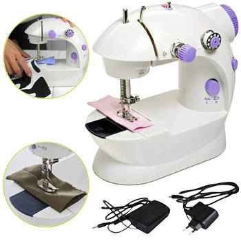Швейна машинка SM-201, з педаллю / Портативна міні машинка для шиття 4 в 1