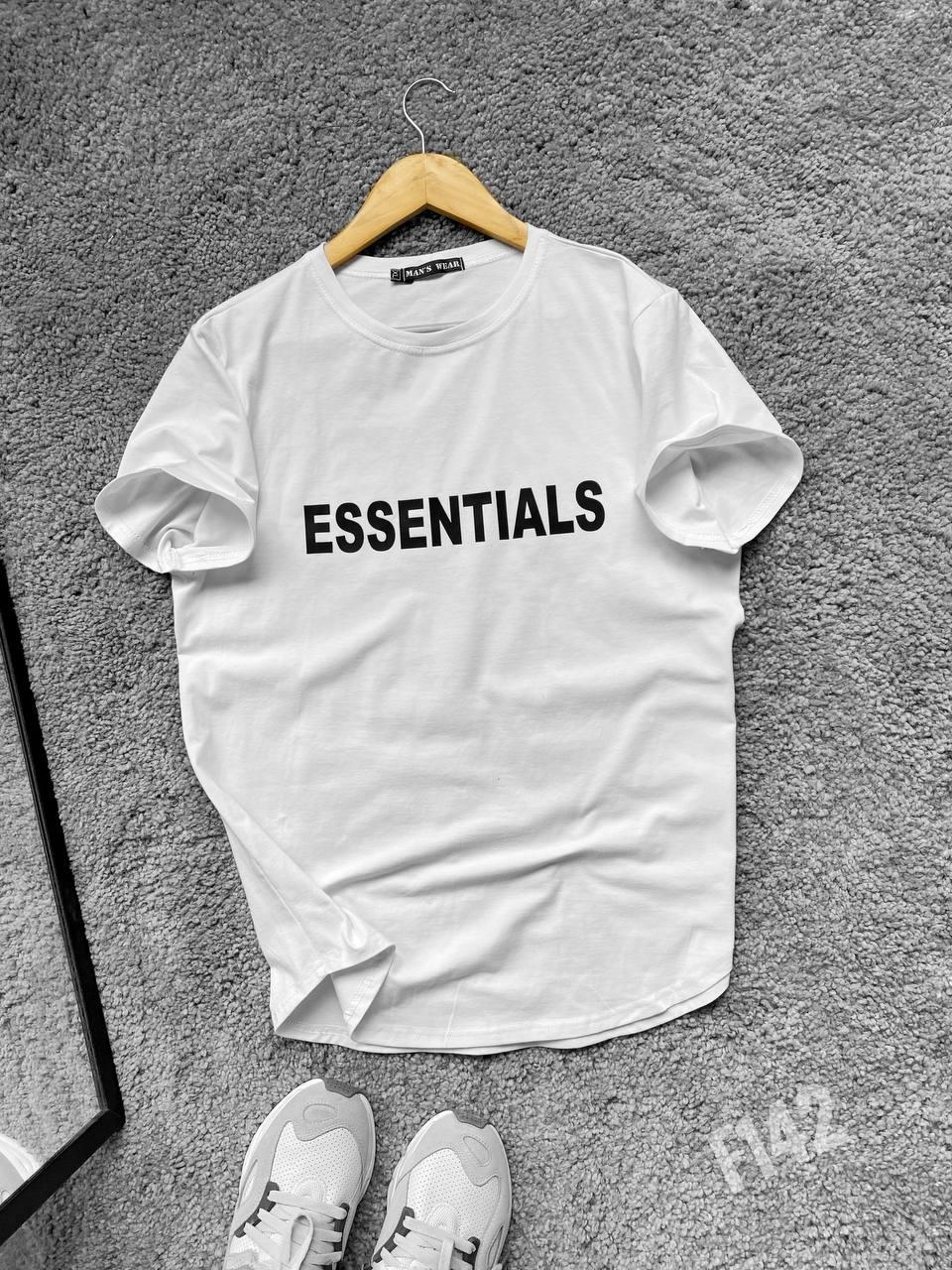 Футболка Essentials белая / Мужские качественные хлопковые футболки / Футболки с надписью мужские - фото 1 - id-p1854298112