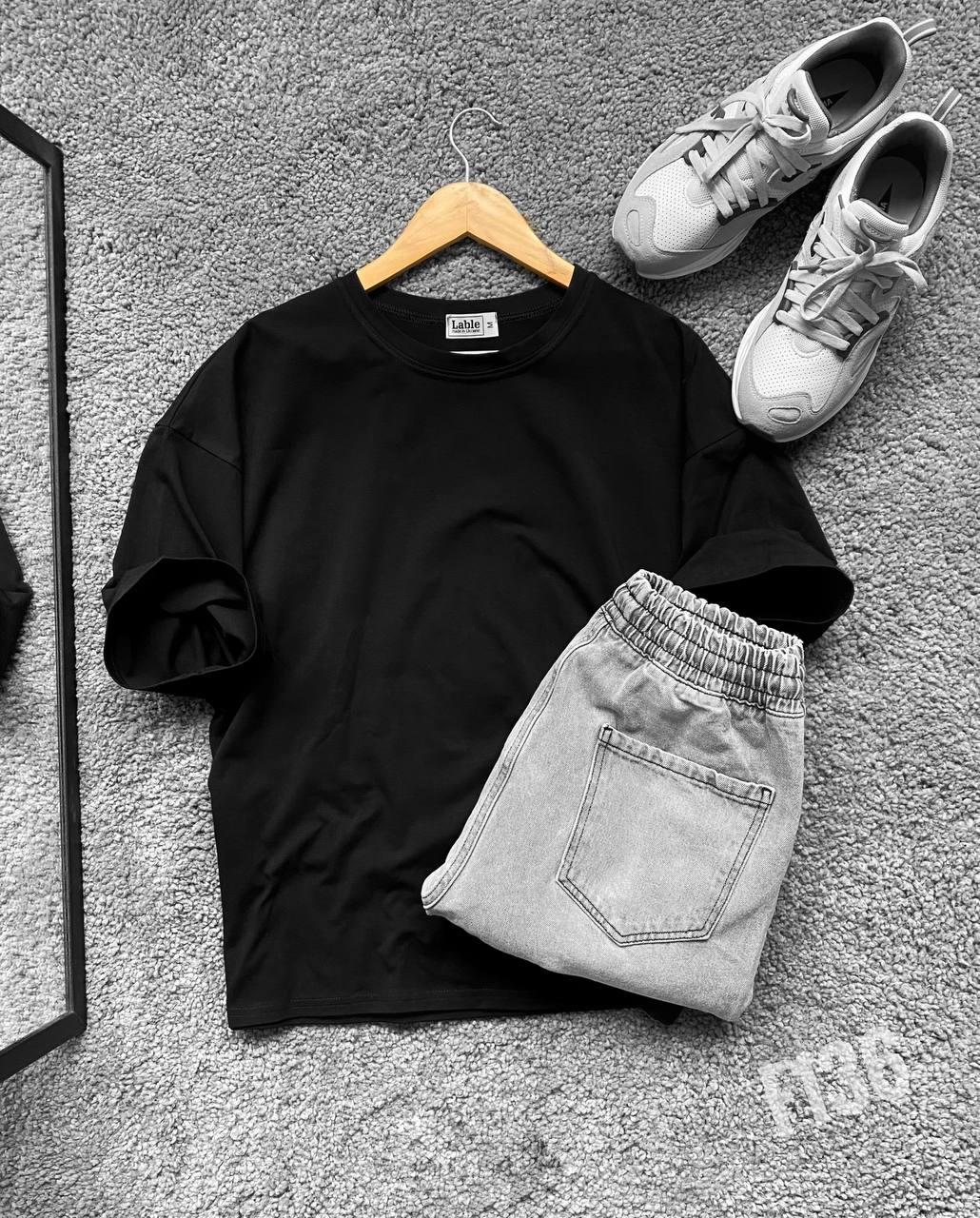 Футболка черная мужская / Базовые повседневные футболки для мужчин / Однотонные футболки - фото 1 - id-p1854304788