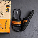 Літні чоловічі шкіряні шльопанці Jordan Джордан чорні з бежевим спортивні з натуральної шкіри на літо *J2/5р літо*, фото 4