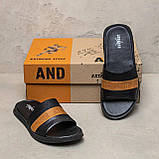 Літні чоловічі шкіряні шльопанці Jordan Джордан чорні з бежевим спортивні з натуральної шкіри на літо *J2/5р літо*, фото 5
